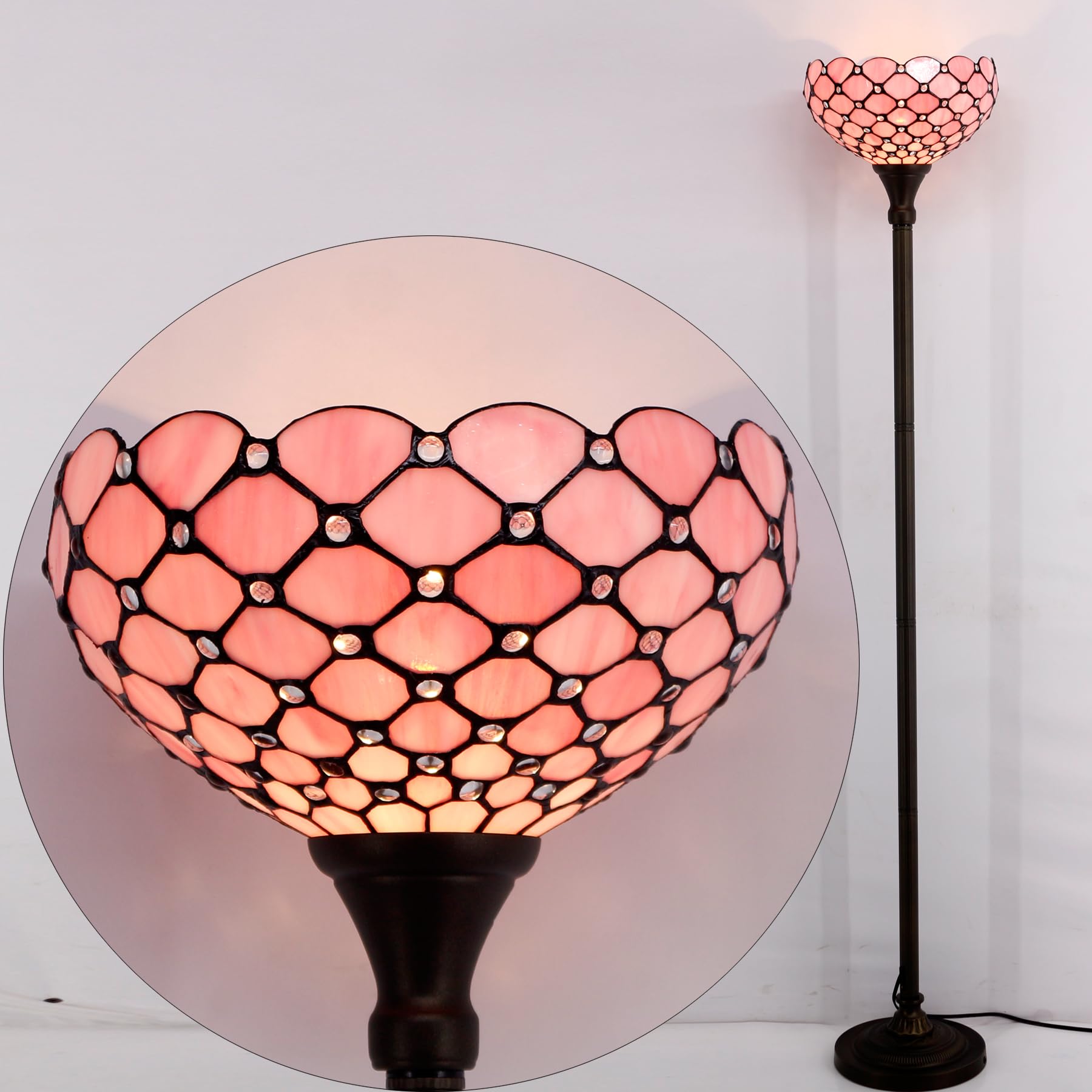 WERFACTORY Tiffany Floor Lamp Pink Stained Glass Pearl Bead Light